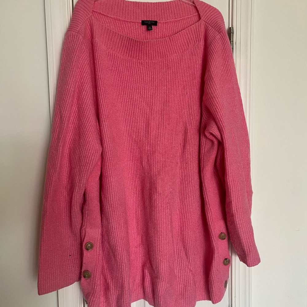 Women’s 2x Talbots Pink Crew Neck Sweater with Button Accents